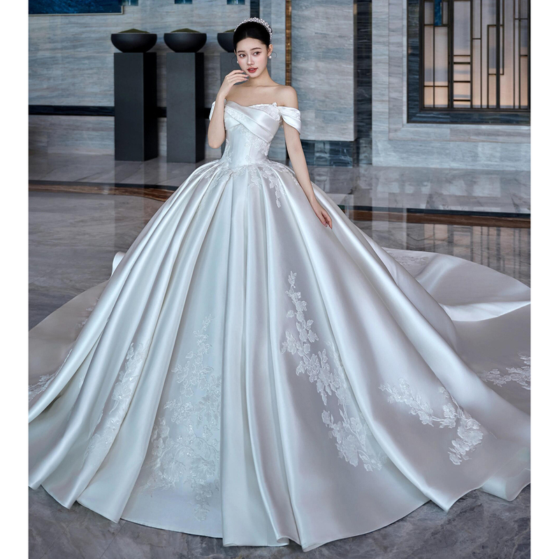 Main Wedding Dress Bride 2026 New Style Off-Shoulder Satin High-End Texture Simple Light Luxury High-End Trailing French Spring/Summer Main Wedding Dress Bride 2026 New Style Off-Shoulder Satin High-End Texture Simple Light Luxury High-End Trailing French Spring/Summer