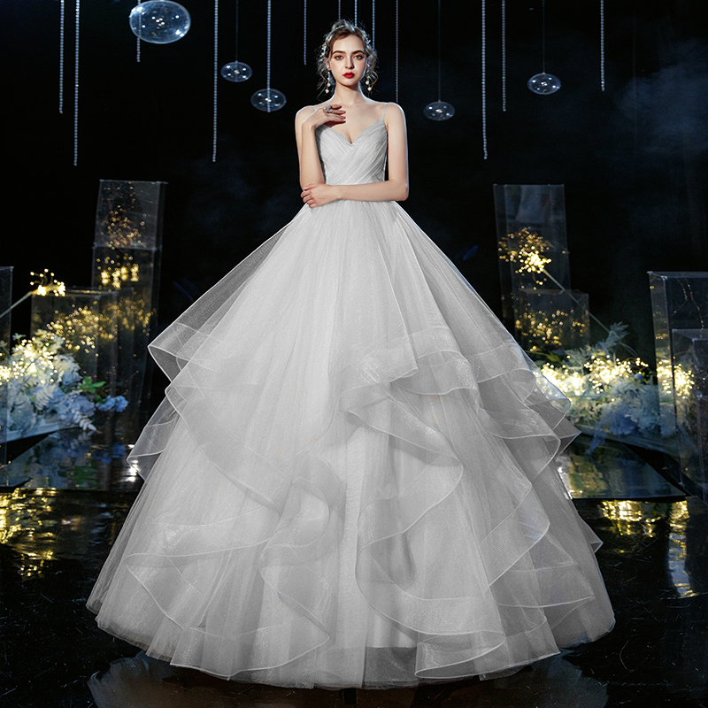 Light Wedding Dress 2024 New Qi Di temperament Bride Mori Mori Dream Phantom Piletic Trippical Triplet V -neck Champagne color Light Wedding Dress 2024 New Qi Di temperament Bride Mori Mori Dream Phantom Piletic Trippical Triplet V -neck Champagne color