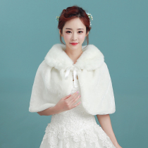 Bride shawl winter red long sleeve thickened warm cloak bridesmaid small coat White Korean wedding hairy shawl