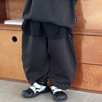 (CGTS) Childrens spring and autumn casual pants knitted baby loose autumn winter fall parent-child sports bending knife pants original