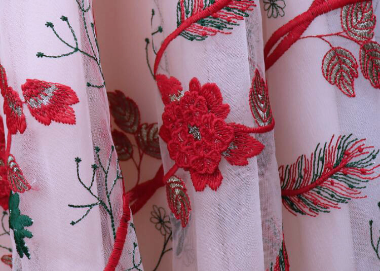 2019 mới xuân hè váy lưới chci lưới váy nặng công việc thêu hoa cổ tích váy váy dài lông mịn - Váy chân váy len