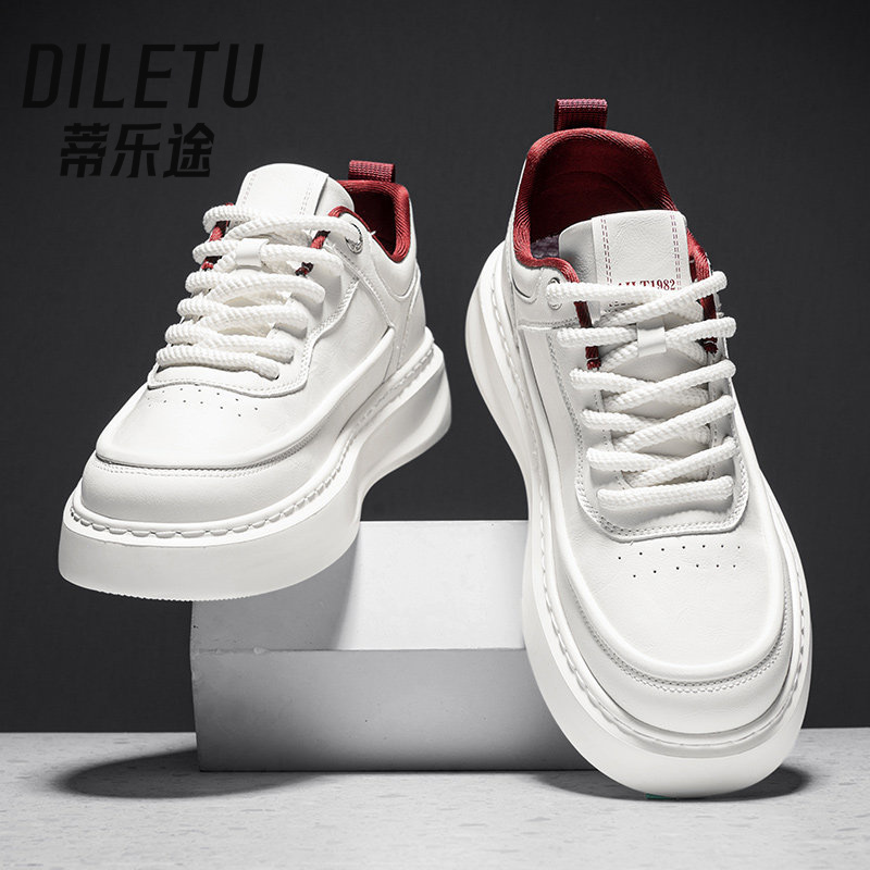 Tiletu 2026 New Spring and Autumn Business Casual White Shoes Men's Genuine Leather Soft Sole Lightweight Height-Increasing Casual Sneakers Tiletu 2026 New Spring and Autumn Business Casual White Shoes Men's Genuine Leather Soft Sole Lightweight Height-Increasing Casual Sneakers