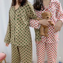Super nice raspberry red polka dot pajamas female cotton ins fashion girl Japanese soft girl spring and autumn home clothes