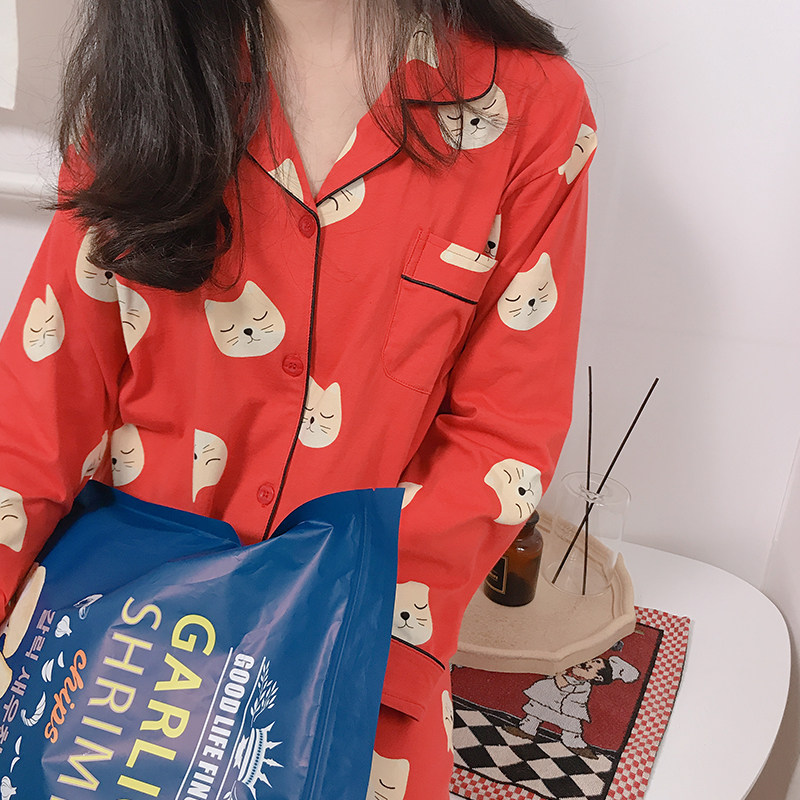 This year's birth year shows white orange red Korean version pajamas women's pure cotton ins fashion lazy style simple fresh spring and autumn home clothes