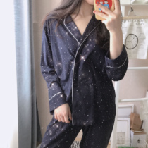ins long-sleeved pajamas womens pure cotton vibrato net red the same autumn and winter starry sky home service Korean Japanese retro