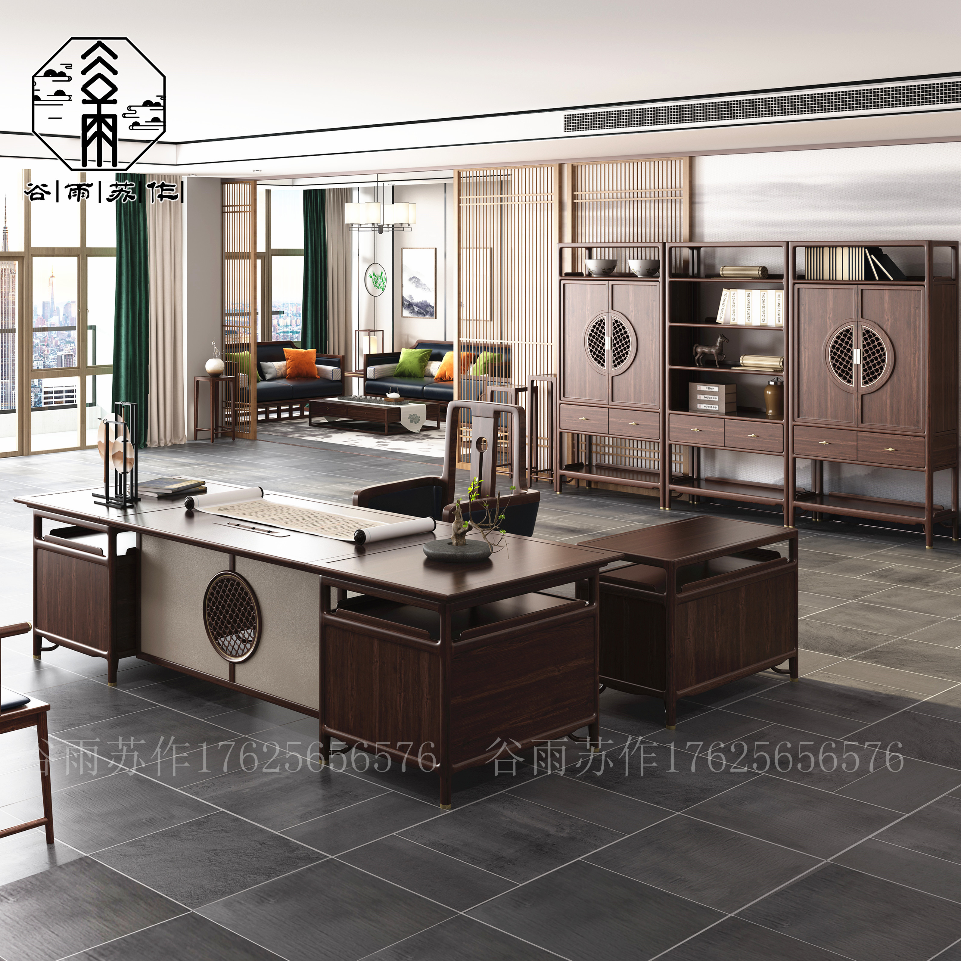 New Chinese Desk Chair Combination Minimalist Modern Boss Table Supervisor Solid Wood Large Bandai Manager Office Customized