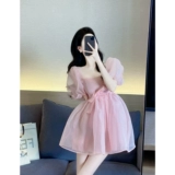 Розовое платье, юбка, приталенный милый корсет для принцессы, французский стиль, А-силуэт, юбка-пачка