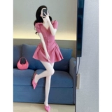 Розовое летнее платье, милый приталенный корсет, рубашка, подходит для подростков, V-образный вырез, А-силуэт