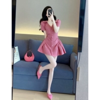 Розовое летнее платье, милый приталенный корсет, рубашка, подходит для подростков, V-образный вырез, А-силуэт