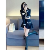 Черный демисезонный комплект, милая юбка, в стиле Шанель, городской стиль, изысканный стиль