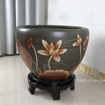 Jingdezhen Ceramic fish tank Large size large swing piece Fish Basin Water Tank water storage tank Living room Home old-style lotus cylinders