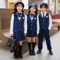 School uniform set primary school students spring and autumn clothing childrens suits British style class uniform middle school students kindergarten Garden uniform entrance photos