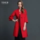Áo len mùa thu và mùa đông của phụ nữ mid-style phong cách Trung Quốc khóa lớn màu đỏ ba phần tư tay áo đứng cổ áo cashmere hai mặt - Trung bình và dài Coat
