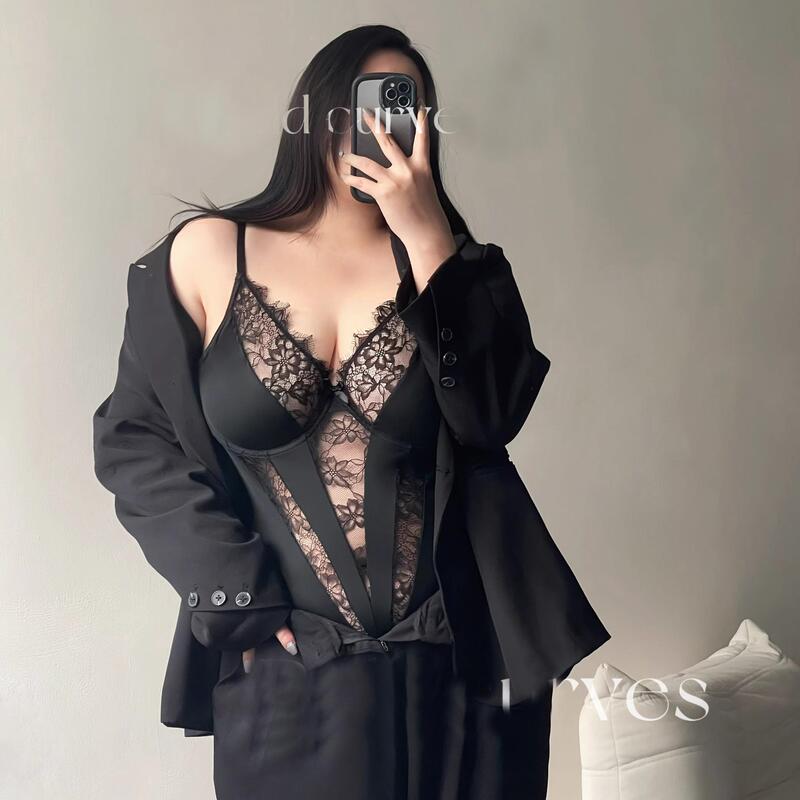 Black Lingerie, Feminine, Full Lace Trim, Makes Large Breasts Appear Smaller, Plus Size, Extra Large, 100kg Push-Up, Anti-Sagging, C Cup