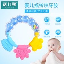 Vitality duck baby teether Baby rattle Bite bite glue Silicone molar stick grip practice hand rattle toy