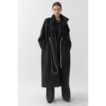 UNSPOKEN 2021 Winter new drawstring fold thickened woolen coat long coat temperament loose