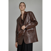UNSPOKEN brown retro fur coat jacket woman autumn advanced sensfeel leather jacket easy to design a little crowdcoat
