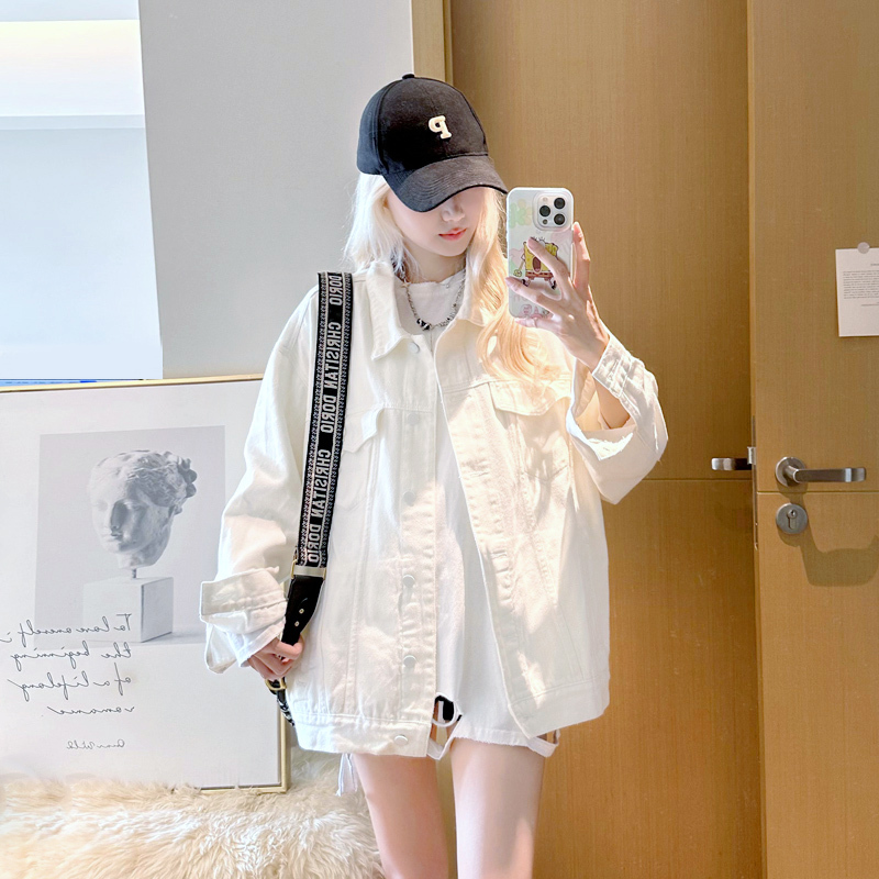 Women's Denim Jacket 2026 New Korean Style Loose Fit Spring European Versatile Casual Early Spring Plus Size Spring and Autumn White