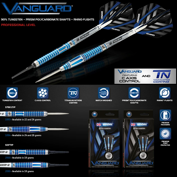 WINMAU VANGUARD Series 18g Hợp kim Vonfram Titan thẳng màu xanh Phi tiêu 90 Nội dung Phi tiêu thẳng - Darts / Table football / Giải trí trong nhà bộ phi tiêu nam châm