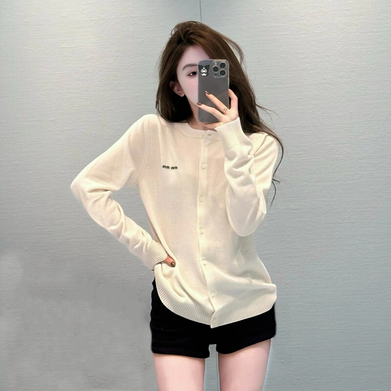Miu Style Thin Letter Embroidery Knit Cardigan Jacket for Women, New High-Quality Chanel-Style Top for Spring and Autumn