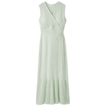 SNIDEL HOME spring and summer simple sleeveless long plaid knitted nightgown SHNO232011
