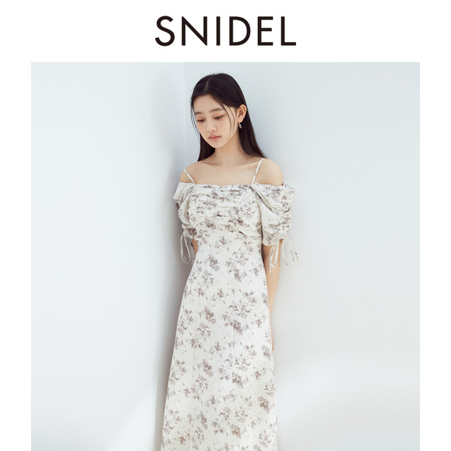 SNIDEL2024 ພາກຮຽນ spring ແລະ summer ຜະລິດຕະພັນໃຫມ່ຫວານ suspender ແອວບ່າຫນຶ່ງພິມຊາພັກຜ່ອນ dress SWFO242033