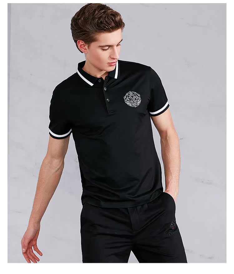 VJC / Weijiesi 2019 xuân hè nam mới áo sơ mi polo ngắn tay áo thun xu hướng thời trang đen trắng - Polo áo thun nam đẹp