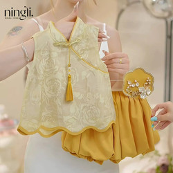 Baby Clothes Summer Girls Chinese Style Suit Baby Girl Chinese Top Shorts Holiday Dress Summer Dress Hanfu