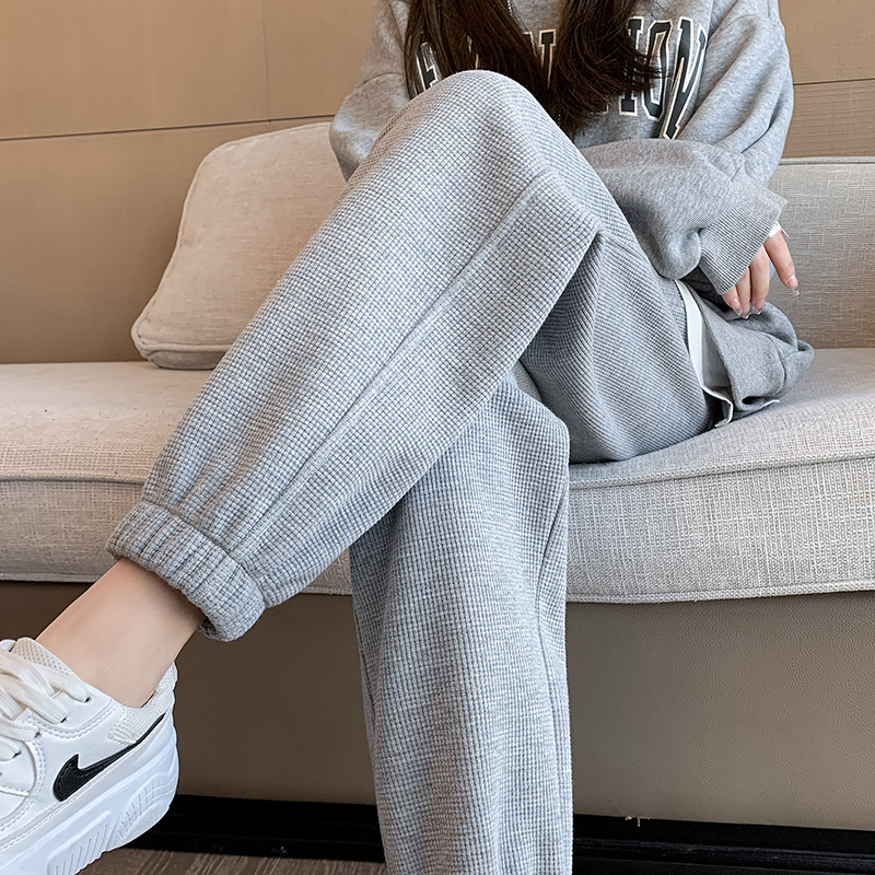 Waffle Knit Jogger Pants for Women, Spring and Autumn, Loose Fit, 2026 New Style, Gray Sweatpants, Summer Thin Casual Pants