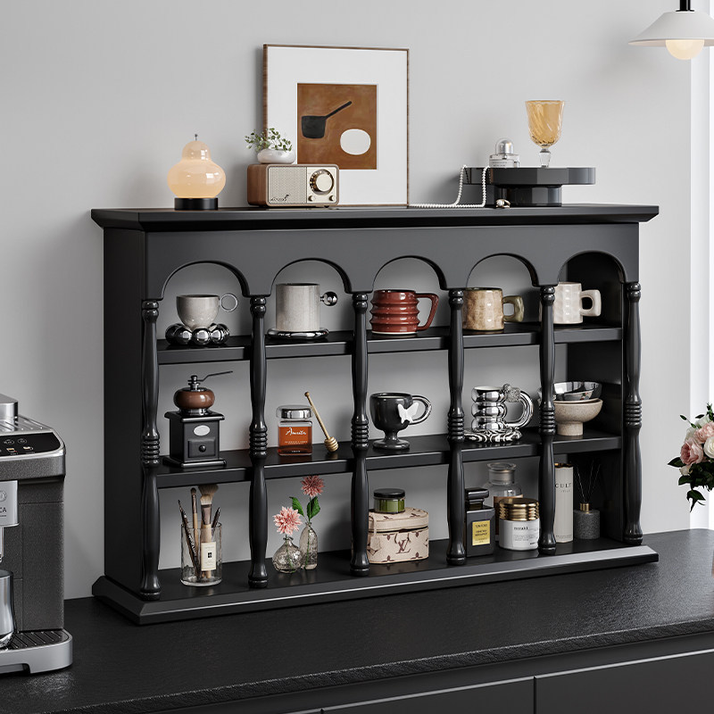Roman Solid Wood Cup Holder with Round Arch, French Retro American Style Coffee Cup Holder, Display and Storage Wall-Mounted Decorative Shelf Roman Solid Wood Cup Holder with Round Arch, French Retro American Style Coffee Cup Holder, Display and Storage Wall-Mounted Decorative Shelf