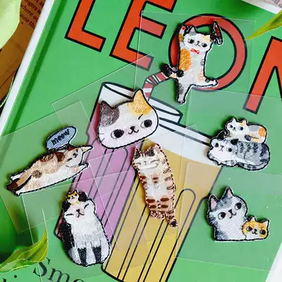 Made in Taiwan cute cartoon cat embroidery cloth stickers DIY wild hand repair program Make up clothes stickers Mobile phone stickers