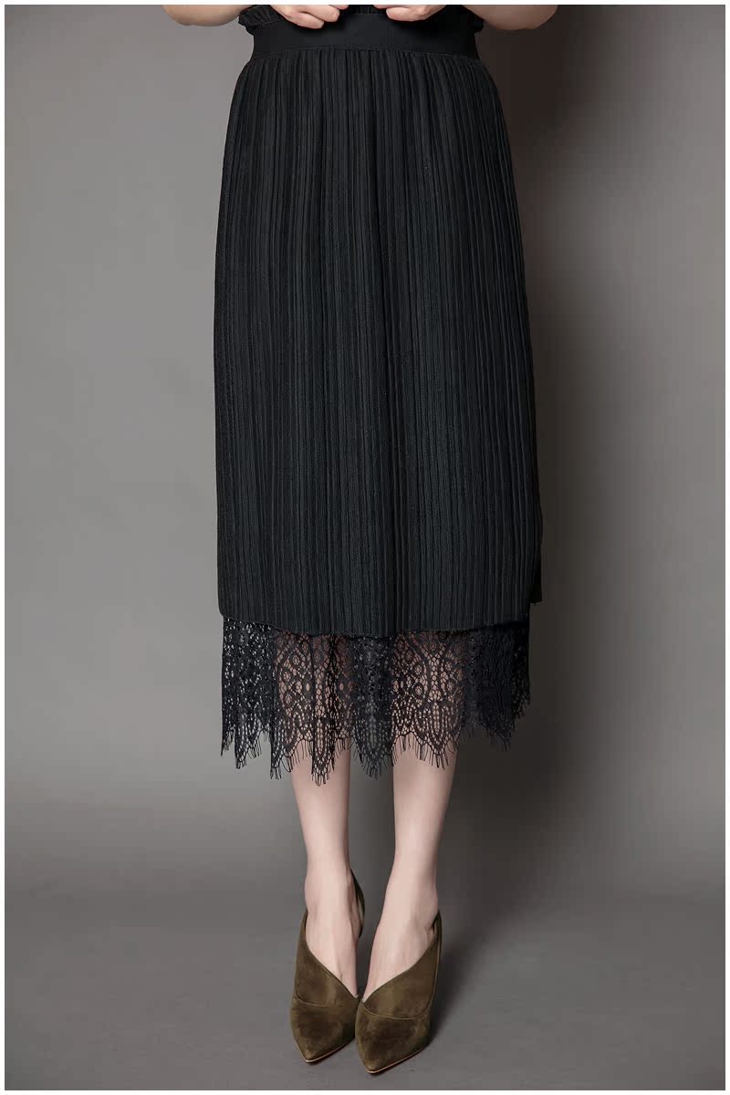 欧洲站2017春季新款欧货时尚百搭双层蕾丝长