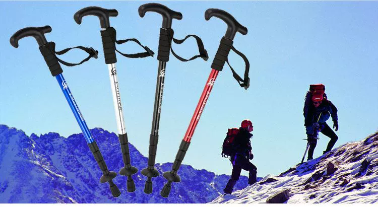 Dụng cụ nữ trekking ngoài trời cực dài đeo kính viễn vọng đi bộ cầm nắm mía cong tay cầm đi bộ gậy béo thẳng