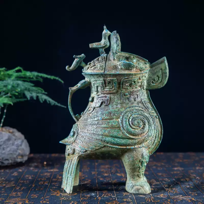 何尊】仿古青铜器中国铜尊饕餮尊古玩收藏品办公室铜工艺礼品-淘宝