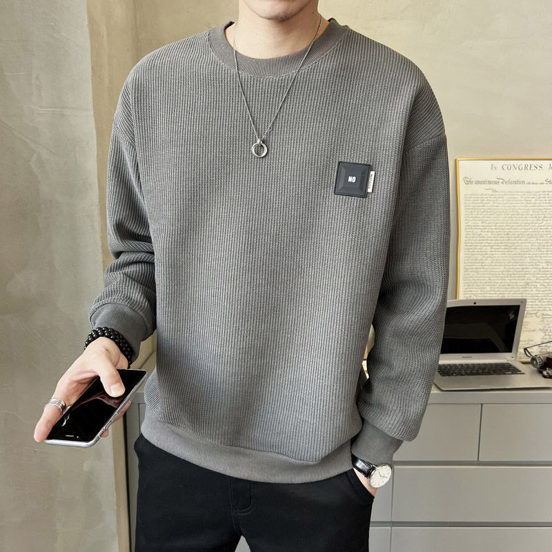 9.9 Yuan Clearance Sale~ Counter Withdrawal of Remaining Stock, Simple Export Men's Clothing, Autumn and Winter Waffle Knit Sweatshirt, Long-Sleeve T-Shirt