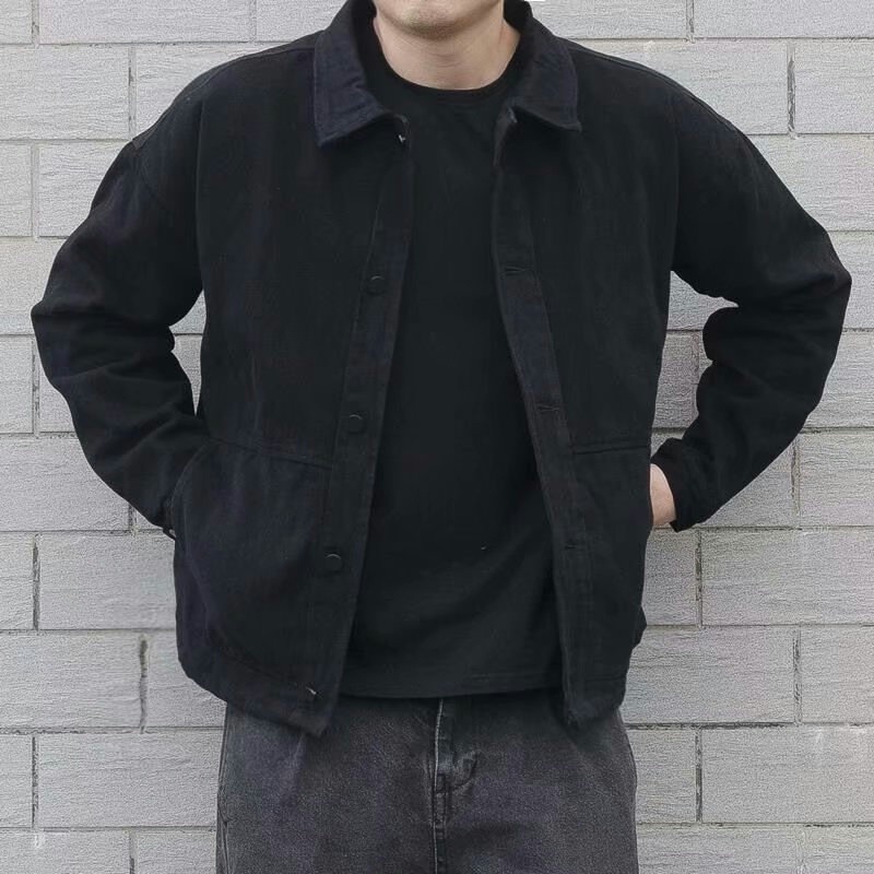Spring and Autumn Jacket for Men, Korean Style, Dark and Stylish, Loose Short Workwear Jacket, Versatile Casual Black Top Spring and Autumn Jacket for Men, Korean Style, Dark and Stylish, Loose Short Workwear Jacket, Versatile Casual Black Top