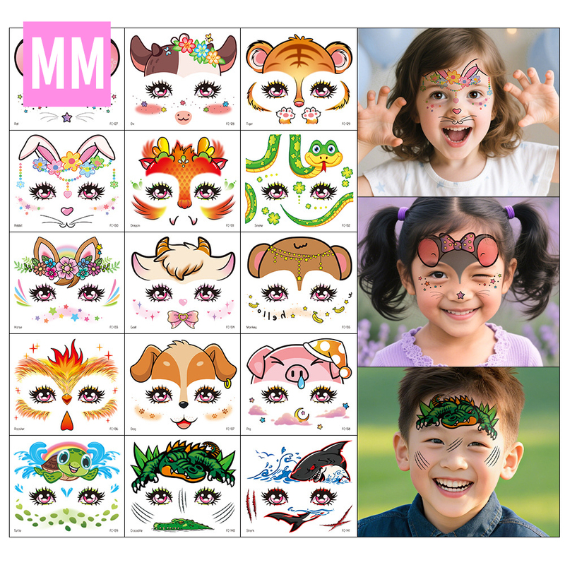 Children's Face Painting Stickers 12 Zodiac Animal Face Stickers Snake Makeup Stickers Facial Stage Makeup Stickers Children's Face Painting Stickers 12 Zodiac Animal Face Stickers Snake Makeup Stickers Facial Stage Makeup Stickers