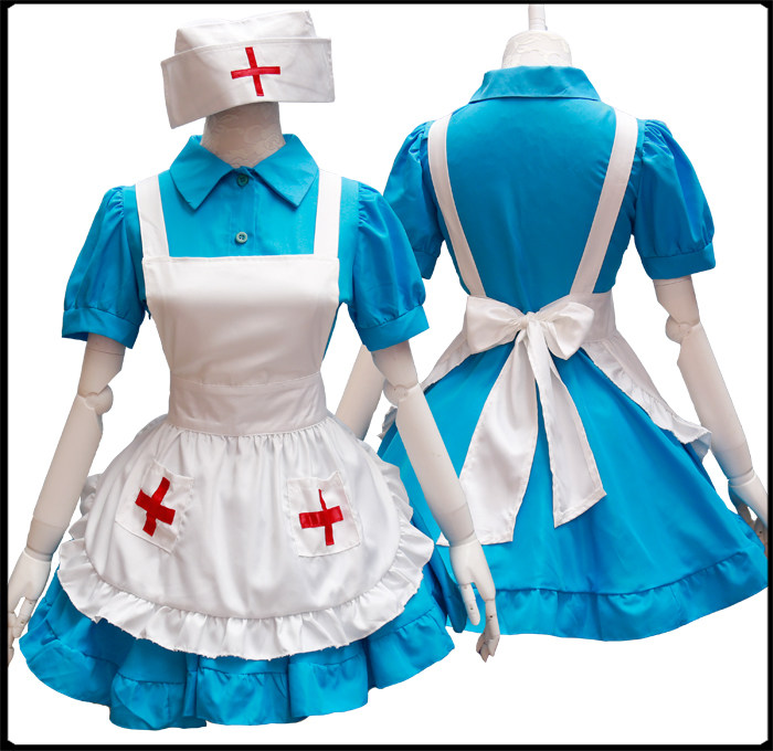 2019 new adorable lolita fluffy dress Halloween cos Blue Nurse Costume Maid Costume
