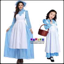 Parent-Child Costume Halloween costume blue Alice maid costume cos performance suit pastoral maid dress