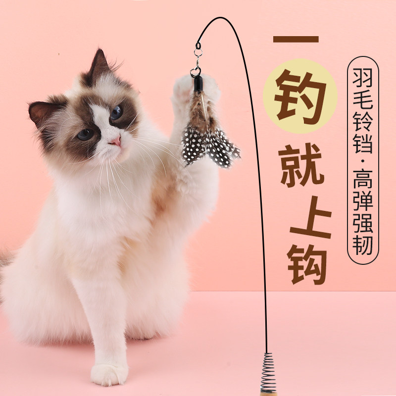 Wire Feather Teaser Stick Retractable Replacement Head Cat Toy Self-Hi Cat Artifact Molar Artifact Bite-Resistant Supplies