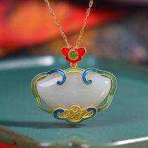 Ancient Law 925 pure silver inlaid with natural and Tian jade Ruyi Fugui Hongyun When the head ruyi locks pendant necklace