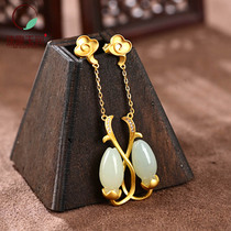 Ancient style earrings female Chinese style classical super fairy Chinese retro magnolia flowers and Tian jade earrings female long temperament