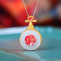 Ancient method silver inlaid and field jade green pendant enamel pendant womens natural jade Pipa Yupei necklace pendant