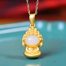 Qinxin Yufang Silver s925 and Tian Jade Ancient Method Gold Inlaid Little Sim Pendant Mini Cartoon Edition