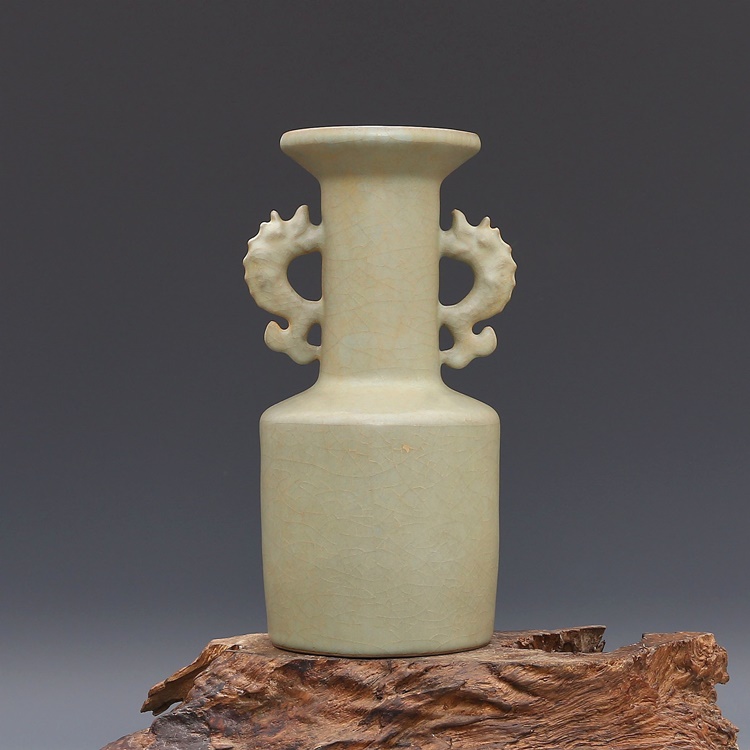 Song Guanyao Celestial Glaze Double Fish Ear Plate Bottle Antique Porcelain Antique Antique Porcelain Old and Second-hand Collection