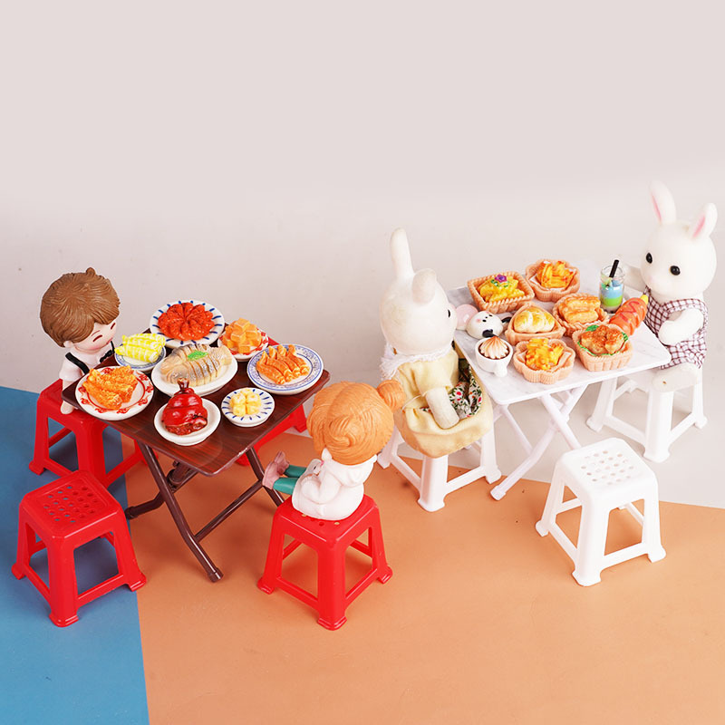 Miniature Doll House Mini Folding Table and Chair Toy Set