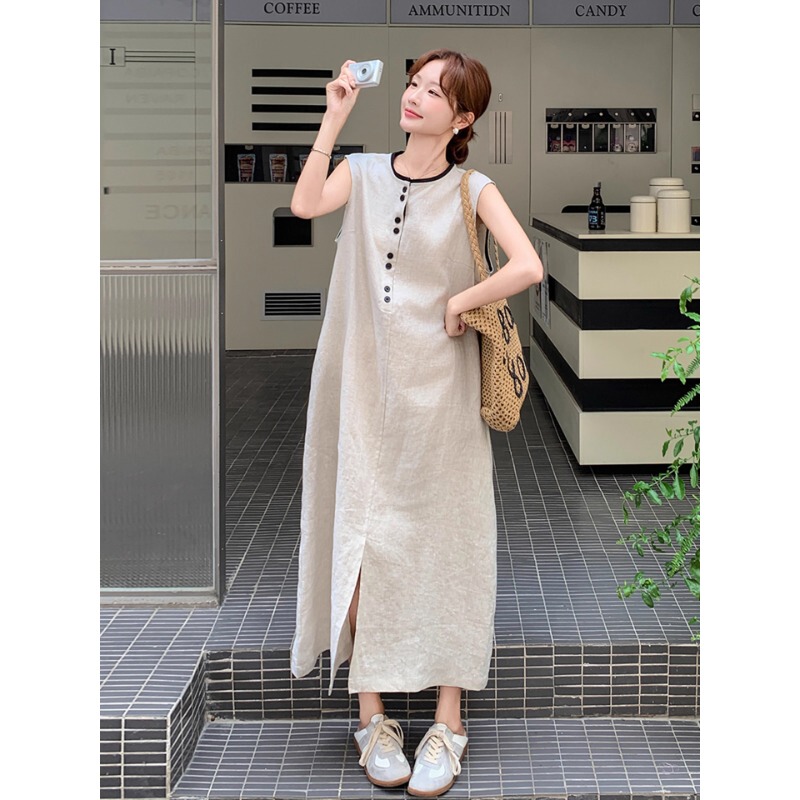Big Sale First-Line Big-Name Tail Single Cut Label Beige Draped Gentle Thin Sleeveless Vest Dress Slimming Look Slit Dress Big Sale First-Line Big-Name Tail Single Cut Label Beige Draped Gentle Thin Sleeveless Vest Dress Slimming Look Slit Dress