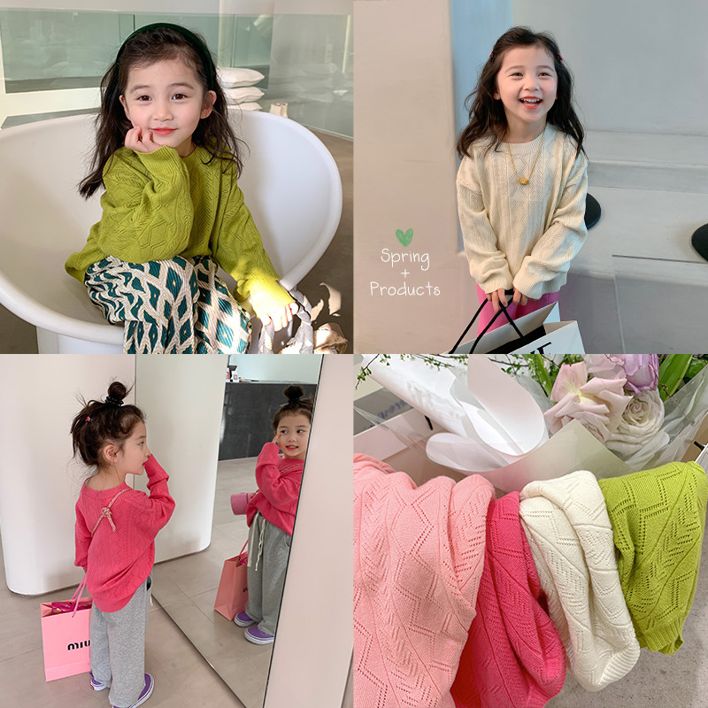 Lacquer Number Fairy Bin Girl Han Edition Loose Knit Sweater Spring Dress New Baby Pure Color Round collar Mao Line blouses