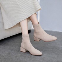 2019 Spring and Autumn Classic SW short boots thick heel square head anti fur ins Net red thin boots stretch boots womens boots