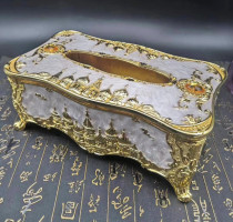 European and American style home silver tin painted tissue box Russian tin paper box bar hotel hand tissue box